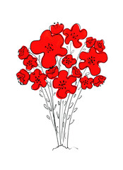 Mazzo di fiori rossi isolati su sfondo bianco
