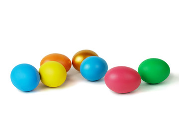 Colorful Easter eggs on the white surface