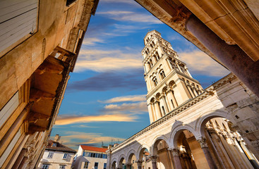 Split, Croatia. View of Split - the second largest city of Croatia at night. Shore of the Adriatic...