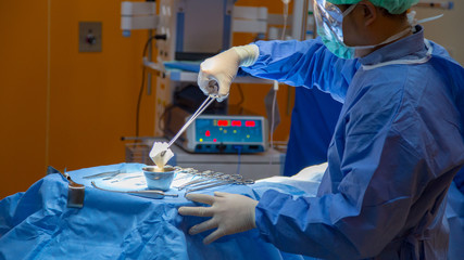 Doctor operation in operation room at hospital concept for insurance advertising.Medical Team Performing Surgical Operation in Modern Operating Room