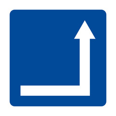 Right corner tactile directional arrow Sign vector. White on blue background. Perfect for backgrounds, backdrop, sticker, label, sign, symbol, icon, frame, badge etc.