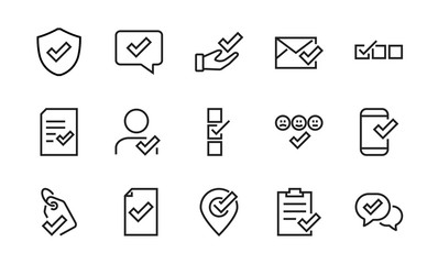  A simple set of claim related vector line icons. Contains icons such as security guarantee, received document, read message, verification, quality and much more. Editable Bar. 48x48 Pixel Perfect.