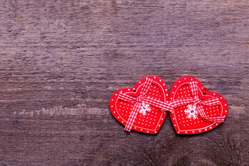 Love hearts on old rustic wooden texture background, valentines day card concept