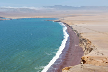 Beautiful view from the shore of the red beach in Paracas, it is an important tourist center. Ica-Peru