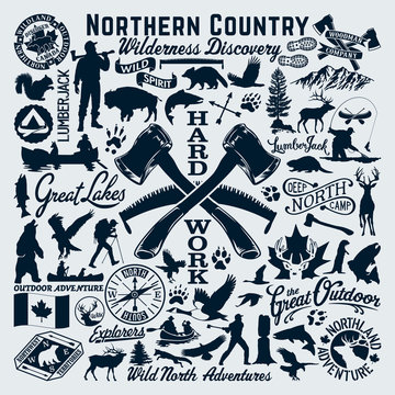 North Canada discovery outdoor adventure vector clip art collection