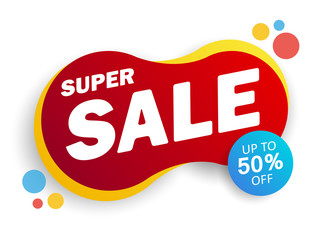 Super sale discount banner design. Layout for online shopping, product, promotions, website and brochure. Special offer up to 50% off. Vector template