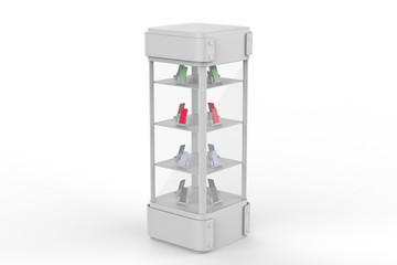 Transparent Display Case Glass Showcase Mobile Phone Display Counter. 3d illustration