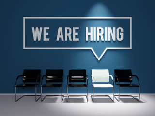 We are hiring text word message on waiting room blue wall - 320610774