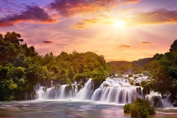 Poster Mooie Skradinski Buk-waterval In Nationaal Park Krka - Dalmatië, Kroatië, Europa. Mooi lang blootstellingspanorama van watervallen (melkeffect). Een waar natuurwonder. Verbazingwekkend zonlicht uitzicht. © zicksvift