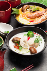 Tom Yum and Tom Kha traditional Thai soups