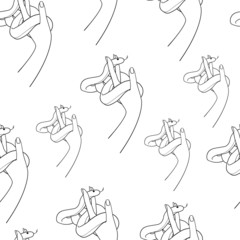 Snake seamless pattern on a white background. Snake on hand