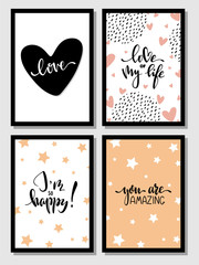 Valentine day hand lettering card set about love