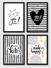 Valentine day hand lettering card set about love