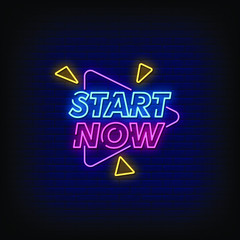 Start Now Neon Signs Style Text Vector