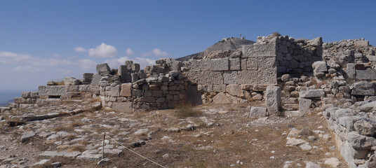 The ruins of the ancient city of Tehra on the plateau of Mesa Vouno mountain, on the island of...