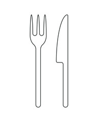 Fork and knife icon symbol. Simple shape restaurant logo. Outline silhouette isolated on white background.