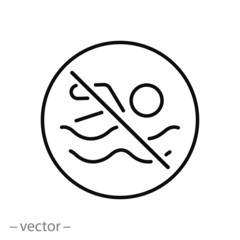 no swimming icon, swim in pool forbidden, thin line web symbol on white background - editable stroke vector illustration eps10