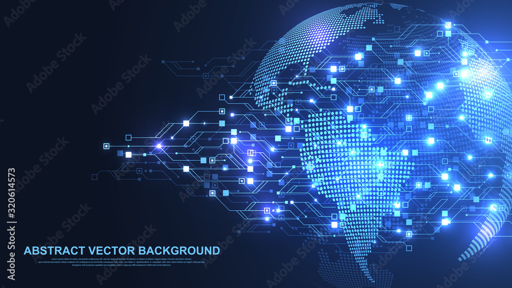 Poster Technology abstract circuit board texture background. High-tech futuristic circuit board banner wallpaper. Digital data. Engineering electronic motherboard. Minimal array Big Data Vector illustration