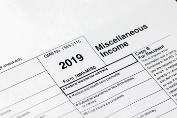 2019 IRS 1099 Miscellaneous income tax statement showing federal income tax withheld for filing 2020 individual income tax return