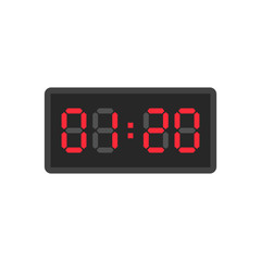 Digital black alarm clock displaying 1:20. Clipart image isolated on white background