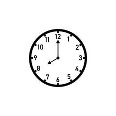Wall clock displaying 8:00 o'clock. Clipart image isolated on white background