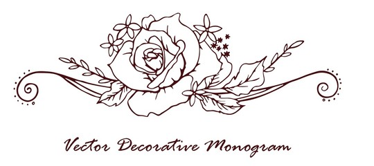 Vector decorative monogram floral outline linear hand drawing