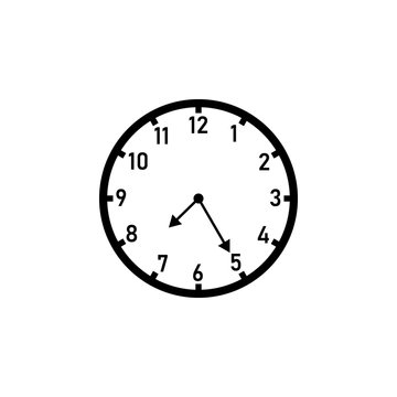 Wall clock displaying 7:25. Clipart image isolated on white background