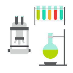 Biology flat icons. Biology laboratory workspace in flat style