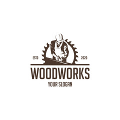 vintage wood works silhouette logo