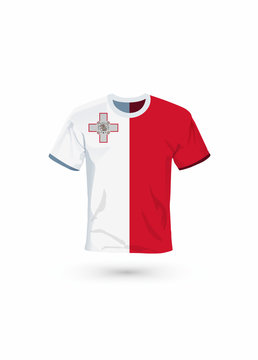 Sport shirt in colors of Malta flag. Vector illustration for sport, championship and national team, sport game