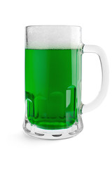 Glass of green beer isolated on white background