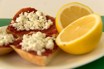 Sandwiches with cottage cheese and jam.