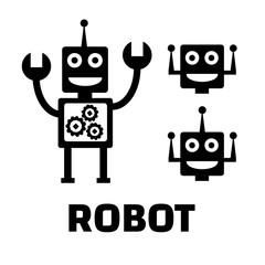 Robot flat icons. Robot pictograms illustration