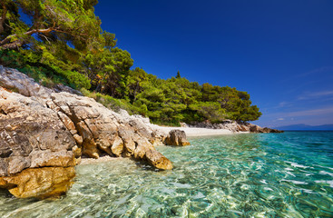 Amazing seascape of Adriatic sea. Luchica beach Croatia, Europe. Colorful summer view of small...