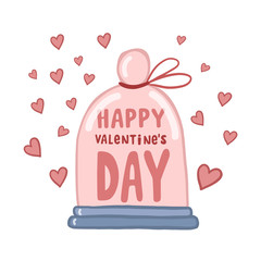 Jar with hearts. Happy valentines day. Vector color illustration in cartoon style.