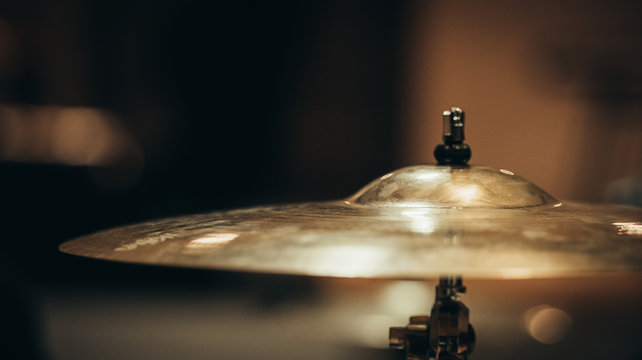 Closeup of ride cymbal for drums