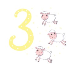 3 cute cats. Easy Learn to count figures. Funny cartoon childish illustrations in vector.