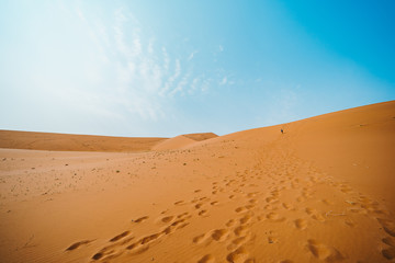 Fototapeta na wymiar Walking on the sand dunes, Namibia, Africa