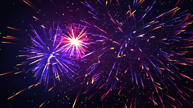 Isolated Colorful multiple firework explosions. Colorful glowing salute template. New Year or Christmas, Independent day, Anniversary celebration backdrop in 4K. Bright and beautiful Festive Animation