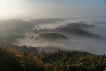 Foggy Morning Landscape in Svečina,