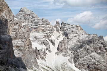 Hike the mountains of Passo Giau. The world famous Dolomites peaks in South Tyrol in the Alps of Italy. Belluno in Europe mountain scenery. Alpine mood