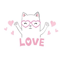 Cute cat vector design.Children illustration for School books and more.Meow slogan. Animal print.