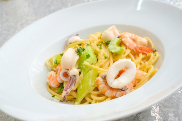 Seafood spaghetti aglio olio