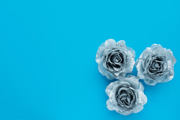 Tiffany background for text with silver glittering roses. Valentine day and love feminine concept.