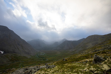 Beautiful mountain landscape. National Park of the Subpolar Urals of Russia