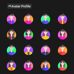 Set of people's avatars, caucasian, young happy people in casual clothing. Vector illustration in flat style.