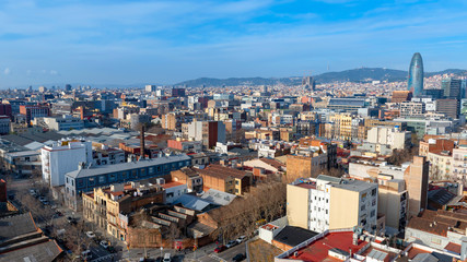 Fototapeta premium Panorama of Barcelona. Aerial view of the city from the Poblenou district.