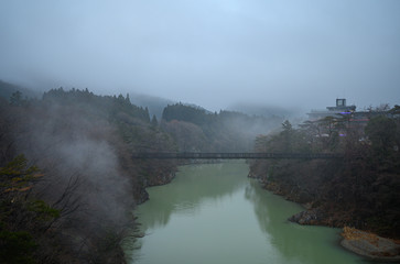Fototapeta premium Kinu Tateiwa Otsuribashi Suspension Bridge , Nikko, Japan