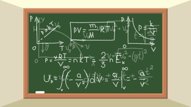 School Board with Mathematical and Physical Formulas. Various Theorems and Their Proofs. Loop Seamless Stock Footage.