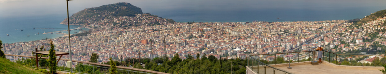 Fototapeta na wymiar View at the city of sunny Alanya from above one of its mountains.